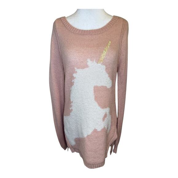 LC Lauren Conrad Women's‎ Pink Bling Unicorn Sweater Size Small Pullover - Picture 2 of 9